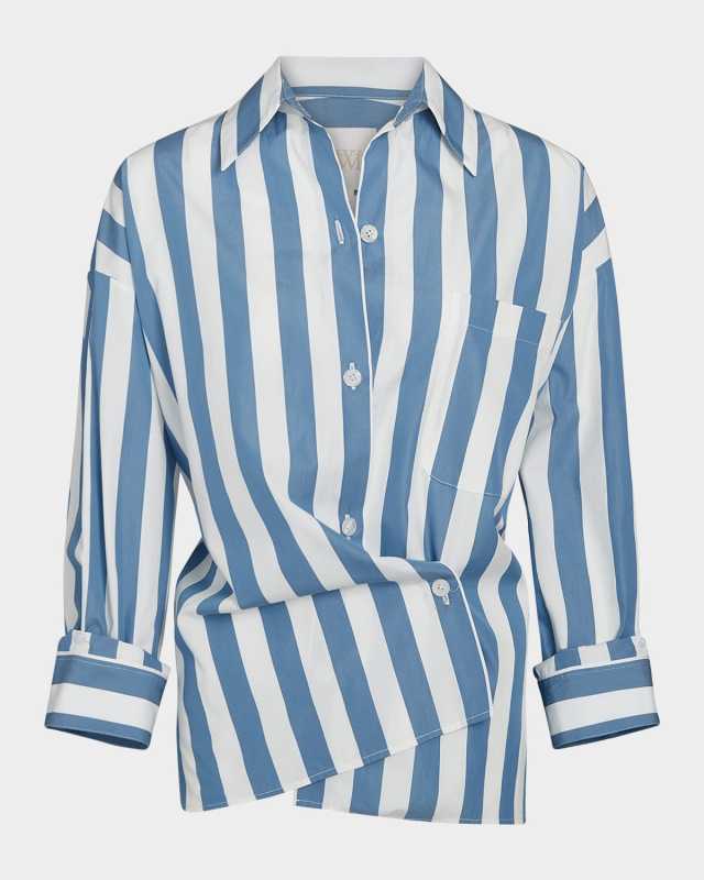 New Earl Wide Striped Asymmetric Button-Front Shirt